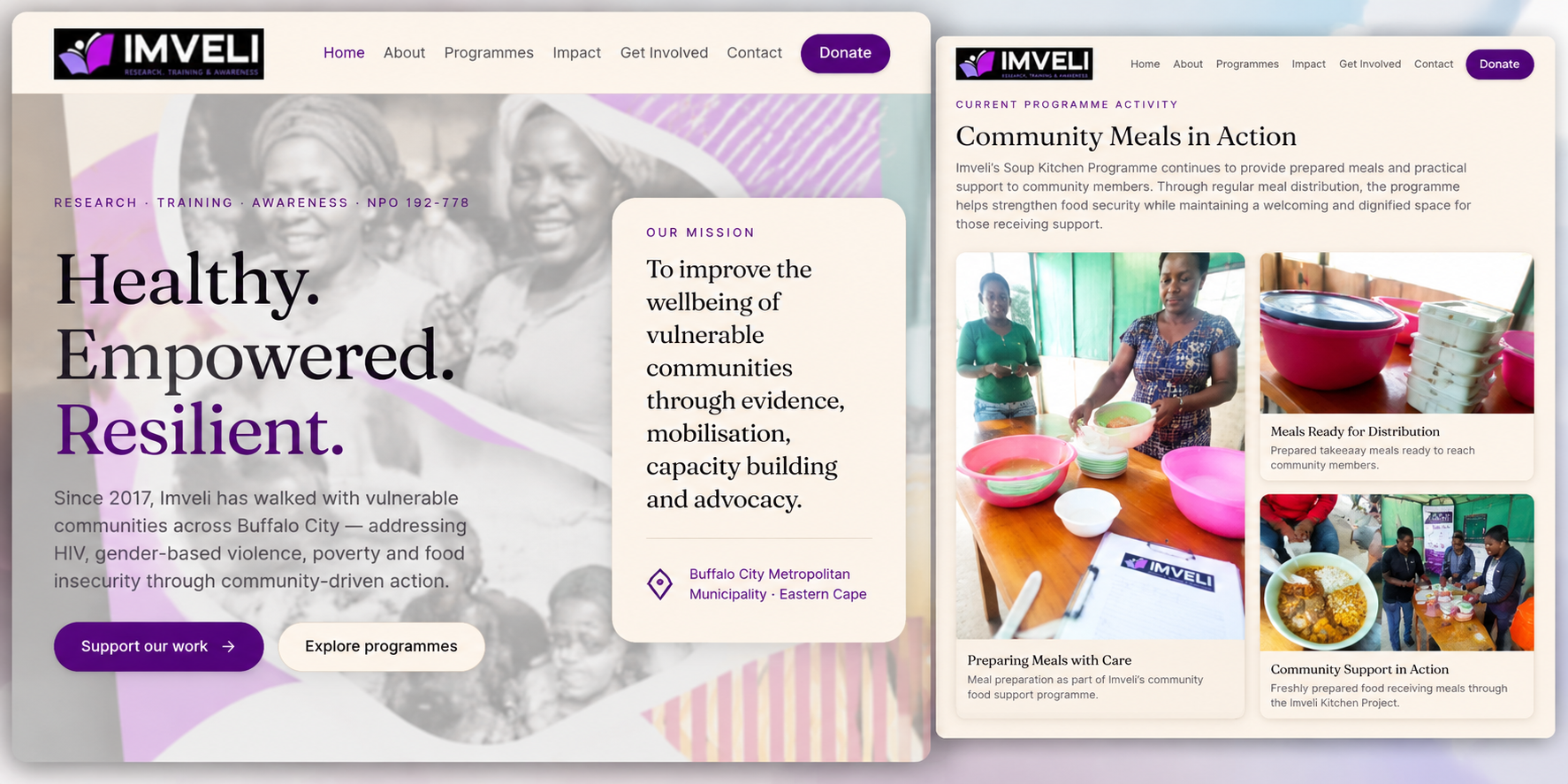 Composite preview of the Imveli Research, Training & Awareness website
